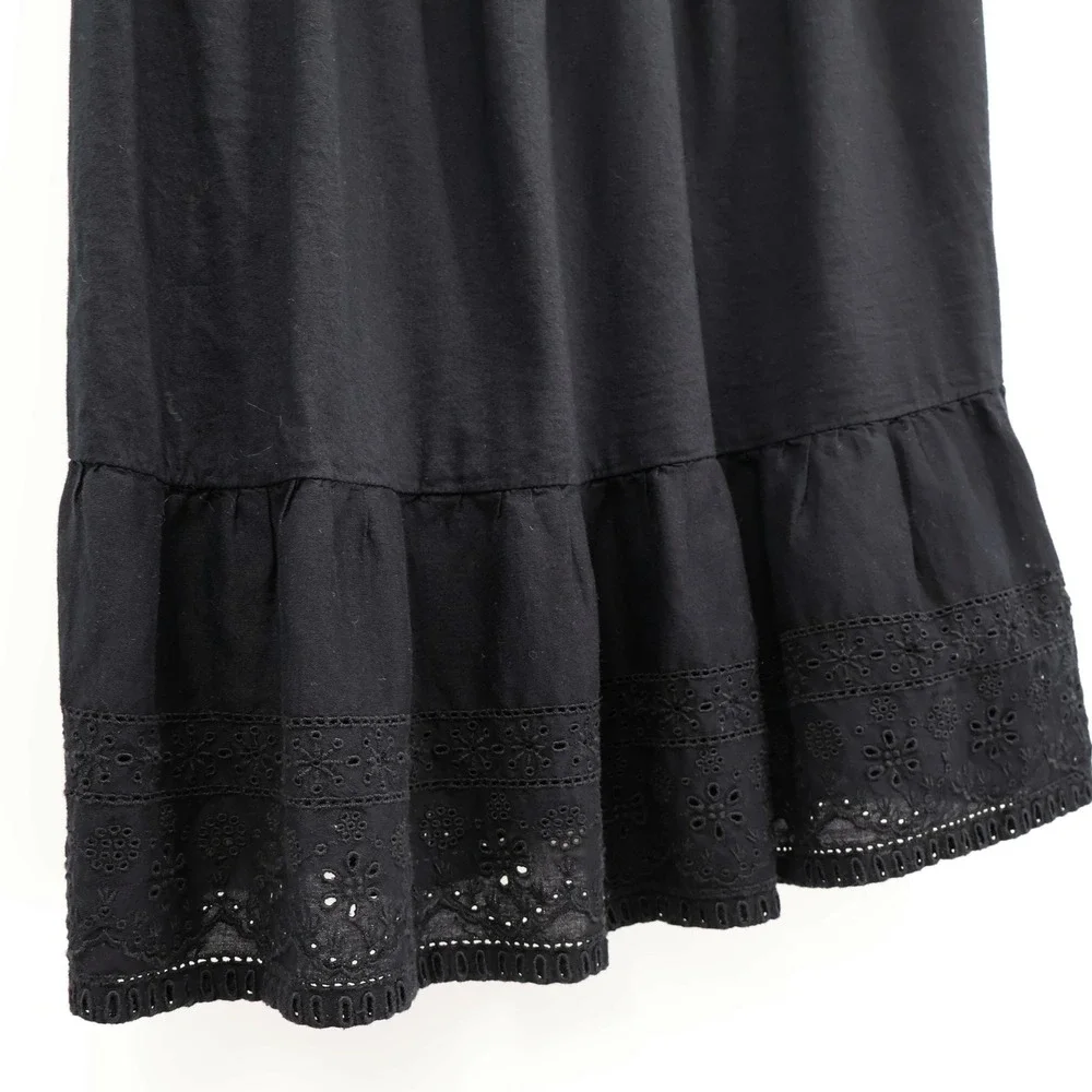 Old Navy Eyelet Midi Dress Womens LT Black Boho Bohemian Cottagecore Feminine
